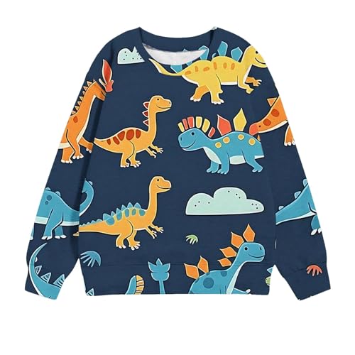XINYUNZU Jungen Sweatshirt Mode Oberteil mit Dinosaurier-Print Kinderkleidung Lässige Langarmshirt Rundhals Pullover Sweatshirts für 1-12 Jahre Alt Herbst Winter Marine 3 Jahre von XINYUNZU