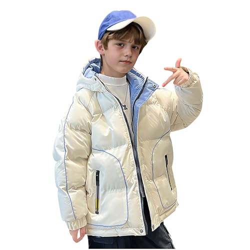 XINYUNZU Jungen Winterjacke Daunenjacke Wasserdicht Verdickte Puffer Jacke Boys Coat Warm Mode Kapuzenjacke Coole Winterjacken Kinder und Teenager Outdoor Jacken Weiß 9 Jahre von XINYUNZU