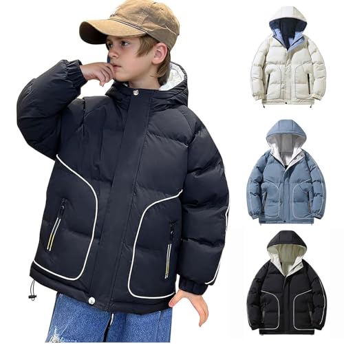 XINYUNZU Jungen Winterjacke Daunenjacke Wasserdicht Verdickte Puffer Jacke Boys Coat Warm Mode Kapuzenjacke Coole Winterjacken Kinder und Teenager Outdoor Jacken Schwarz 7 Jahre von XINYUNZU