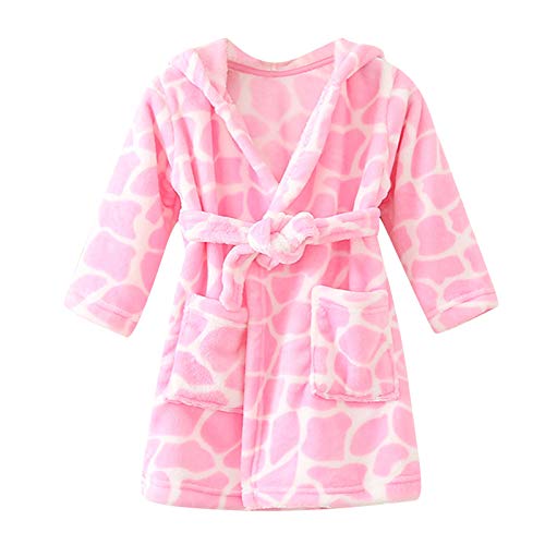 XINYUNZU Kinder Bademantel Mädchen Jungen Warme Flanell Nachthemd Morgenmantel Kuschel Kinderbademantel Hausmantel mit Kapuze und Taschen Badeponcho Bathrobe Schlafanzug Tages Angebote Sale Rosa 140 von XINYUNZU