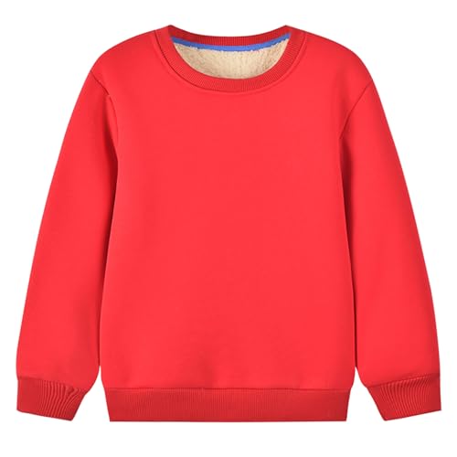 XINYUNZU Kinder Fleece Sweatshirt Baumwolle Thermoshirt Einfarbig Sportshirt Langarm Warm Lässige Oberteile Winter Pullover Sweatshirts für Jungen und Mädchen 1-8 Jahre Alt Rot 7 Jahre von XINYUNZU