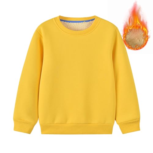 XINYUNZU Kinder Fleece Sweatshirt Baumwolle Thermoshirt Einfarbig Sportshirt Langarm Warm Lässige Oberteile Winter Pullover Sweatshirts für Jungen und Mädchen 1-8 Jahre Alt Gelb 2 Jahre von XINYUNZU