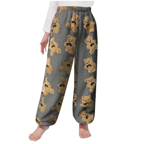 XINYUNZU Kinder Fleece Winterhose Flauschig Thermohose Lässige Hose Kuschelig Fleecehose Kuschelhose Pyjamahose Girl Pants Warm Hosen für Mädchen und Jungen Grau 11 Jahre von XINYUNZU