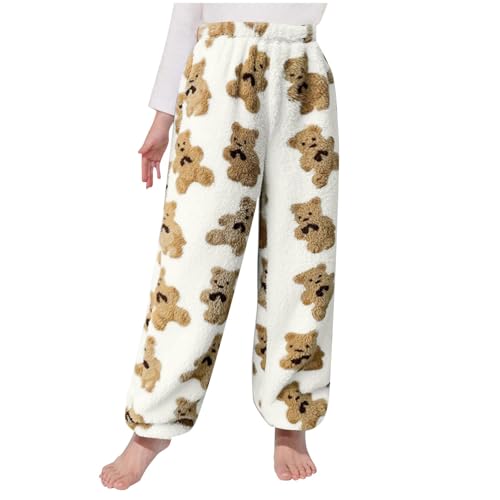 XINYUNZU Kinder Fleece Winterhose Flauschig Thermohose Lässige Hose Kuschelig Fleecehose Kuschelhose Pyjamahose Girl Pants Warm Hosen für Mädchen und Jungen Weiß 9 Jahre von XINYUNZU