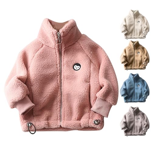 XINYUNZU Kinder Fleecejacke Winterjacke Warm Verdickte Fleece Jacke Kuscheljacke mit Reißverschluss Outdoor Jacken für Mädchen und Jungen 1-10 Jahre Alt Rosa 2 Jahre von XINYUNZU