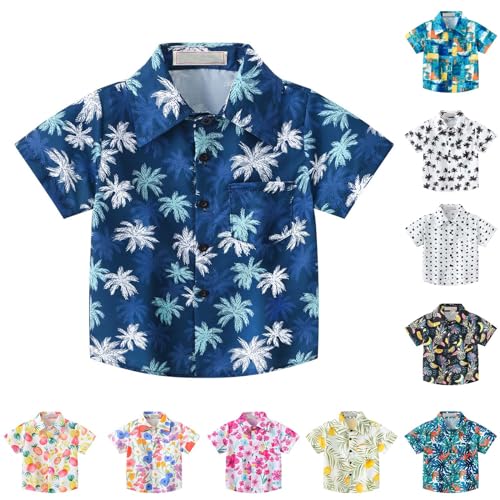XINYUNZU Kinder Hemd Hawaii Hemd Kurzarm Sommer Button Down Freizeithemd Shirt Strandmode Tops Hemden für Jungen und Mädchen 1-6 Jahre Warehouse Deal Blau 5 Jahre von XINYUNZU
