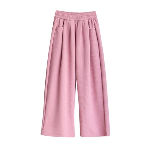 XINYUNZU Kinder Jogginghose Baggy Cordhose Wide-Leg Sportshose Elastische Taille Sweatpants Track Pants Outdoor Hose Unisex Frühling Freizeithose Jungen Mädchen Angebote Rosa 8 Jahre von XINYUNZU