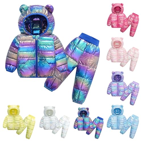 XINYUNZU Kinder Kleidung Kuschelanzug Daunenjacke mit Hose 2 Teiler Outfit Leichte Steppjacke + Thermohose Set Mode Reflektierende Klamotten Bekleidungssets Blitzangebote des Tages Dunkelblau 110 von XINYUNZU