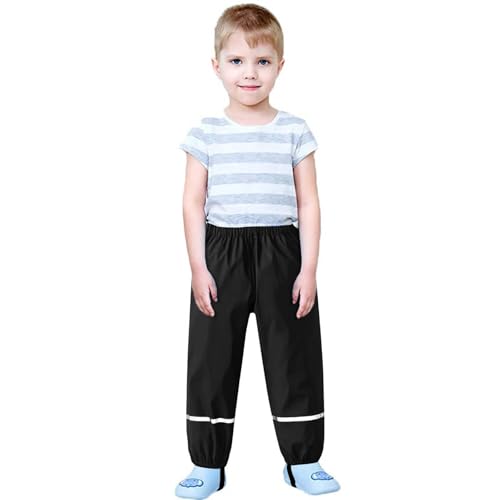 XINYUNZU Kinder Regenhose Wasserdicht Unisex Überziehhose Winddicht und Atmungsaktiv Matschhose Outdoor Hosen für Jungen und Mädchen 1-12 Jahre Alt Deals of The Day Schwarz XXL von XINYUNZU