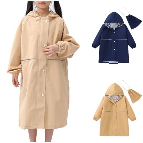 XINYUNZU Kinder Regenponcho Regenjacke Regenschutz Jacke Mode Regenmäntel Wasserdicht Mäntel Winddicht Jungen Mädchen Outdoor Regenjacken für 3-15 Jahre Alt Tages Angebote Sale Khaki 14 Jahre von XINYUNZU