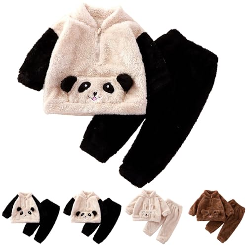 XINYUNZU Kinder Schlafanzug Mädchen Jungen Hausanzug Kuschel Hoodie und Pyjamahose Flauschig Thermoflanell Pyjama Set 2 Teiler Casual Outfit Süße Klamotten Schwarz 90 von XINYUNZU