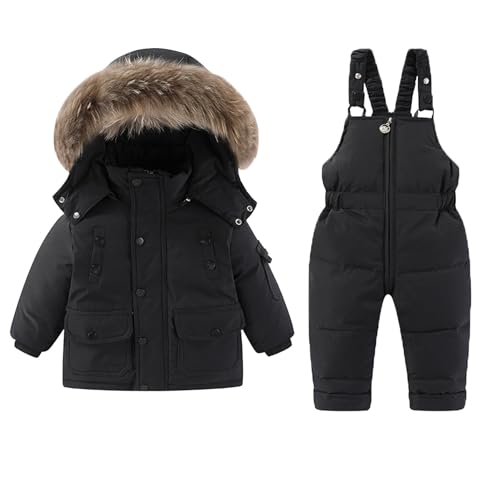 XINYUNZU Kinder Schneeanzug Jungen Mädchen Skianzug 2 Teilig Skianzug Skihose und Winterjacke Set Winteranzug Warm Wasserdicht Outdoor Skikleidung Zweiteiler Schwarz 2 Jahre von XINYUNZU