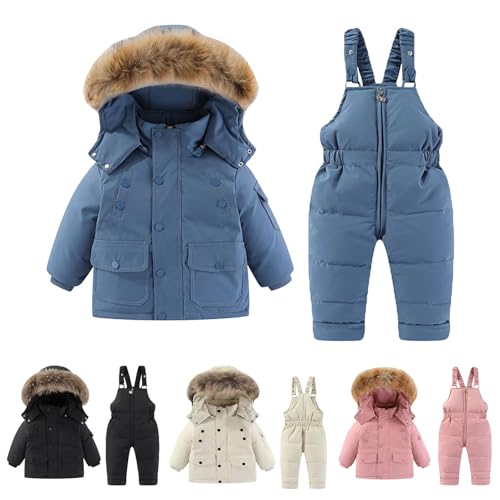 XINYUNZU Kinder Schneeanzug Jungen Mädchen Skianzug 2 Teilig Skianzug Skihose und Winterjacke Set Winteranzug Warm Wasserdicht Outdoor Skikleidung Zweiteiler Blau 3 Jahre von XINYUNZU