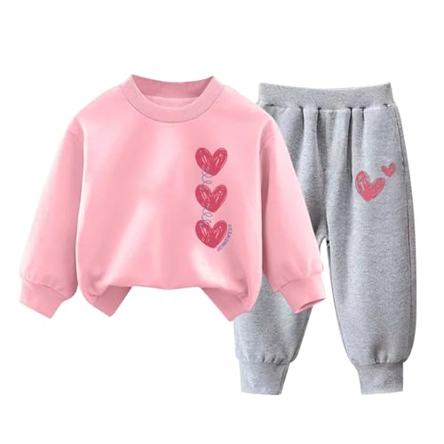 XINYUNZU Kinder Sportanzug Jogginganzug Sweatshirt und Jogginghose Lässige Anzug Set Kuschelanzug mit Love-Print Sport Outfit 2 Teilig Süße Klamotten für Mädchen Sale Angebote Rosa 5 Jahre von XINYUNZU