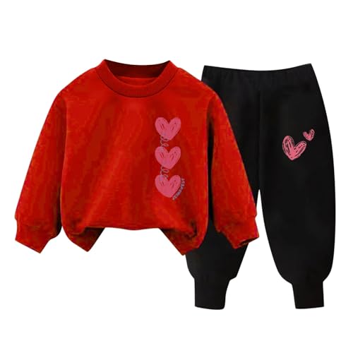 XINYUNZU Kinder Sportanzug Jogginganzug Sweatshirt und Jogginghose Lässige Anzug Set Kuschelanzug mit Love-Print Sport Outfit 2 Teilig Süße Klamotten für Mädchen Sale Rot 6 Jahre von XINYUNZU