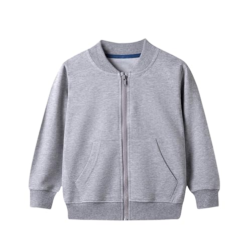 XINYUNZU Kinder Sweatjacke Baumwolle Sweatshirt Jacke mit Reißverschluss Laufjacke Unisex Sportjacke Mit Taschen Outdoor Jacken für Jungen und Mädchen 8-14 Jahre Alt Grau 150 von XINYUNZU