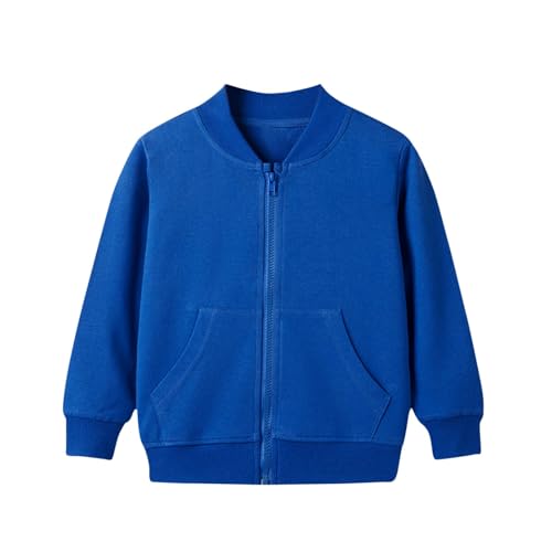 XINYUNZU Kinder Sweatjacke Baumwolle Sweatshirt Jacke mit Reißverschluss Laufjacke Unisex Sportjacke Mit Taschen Outdoor Jacken für Jungen und Mädchen 8-14 Jahre Alt Blau 140 von XINYUNZU