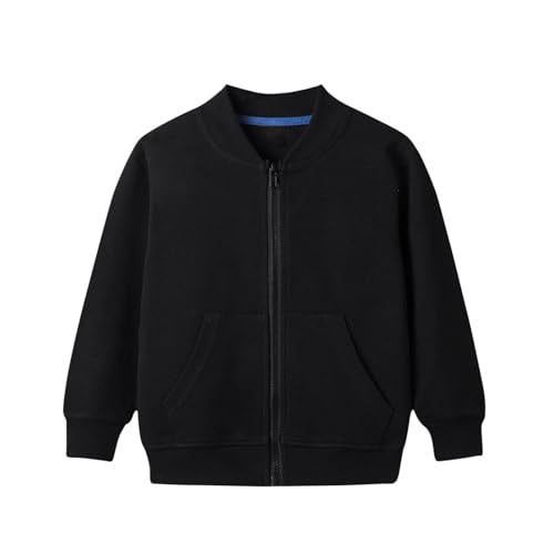 XINYUNZU Kinder Sweatjacke Baumwolle Sweatshirt Jacke mit Reißverschluss Laufjacke Unisex Sportjacke Mit Taschen Outdoor Jacken für Jungen und Mädchen 8-14 Jahre Alt Schwarz 150 von XINYUNZU