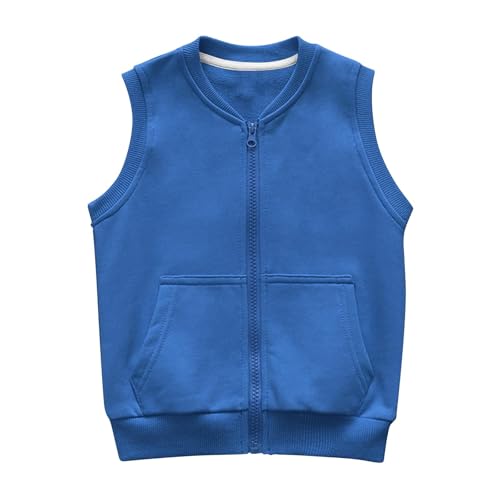 XINYUNZU Kinder Weste Mädchen Jungen Baumwolle Ärmellose Sweatshirt mit Reißverschluss Jacke Ohne Ärmel Einfarbig Outdoor Westen für 3-12 Jahre Sweatjacke Freizeitjacke Tanktops Blau 5 Jahre von XINYUNZU