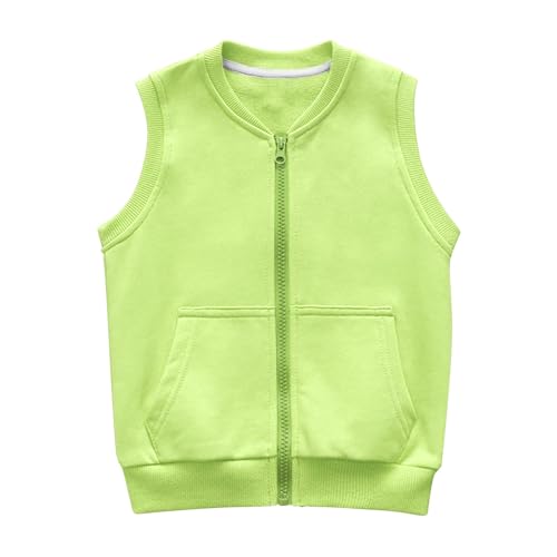 XINYUNZU Kinder Weste Mädchen Jungen Baumwolle Ärmellose Sweatshirt mit Reißverschluss Jacke Ohne Ärmel Einfarbig Outdoor Westen für 3-12 Jahre Sweatjacke Freizeitjacke Tanktops Grün 4 Jahre von XINYUNZU
