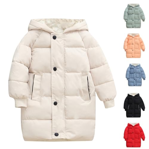 XINYUNZU Kinder Wintermantel Daunenmantel Warm Puffer Mantel mit Kapuze Einfarbig Daunenjacke Lang Winterjacke Outdoor Mäntel für Mädchen und Jungen 3-9 Jahre Alt Beige 3 Jahre von XINYUNZU