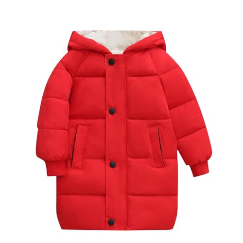 XINYUNZU Kinder Wintermantel Daunenmantel Warm Puffer Mantel mit Kapuze Einfarbig Daunenjacke Lang Winterjacke Outdoor Mäntel für Mädchen und Jungen 3-9 Jahre Alt Rot 6 Jahre von XINYUNZU