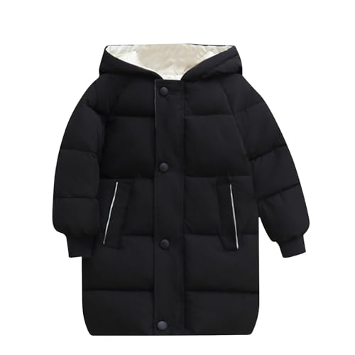 XINYUNZU Kinder Wintermantel Daunenmantel Warm Puffer Mantel mit Kapuze Einfarbig Daunenjacke Lang Winterjacke Outdoor Mäntel für Mädchen und Jungen 3-9 Jahre Alt Schwarz 8 Jahre von XINYUNZU