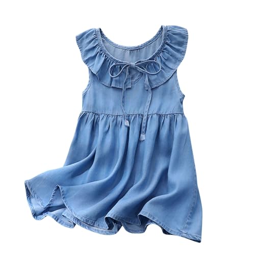 XINYUNZU Kleider Mädchen Ärmellos Jeanskleid mit Rüschen Mode Sommerkleid Freizeitkleid Cute Dress Girl Jeans-Kleid Kinderkleid Mädchenkleider Hellblau 6 Jahre von XINYUNZU