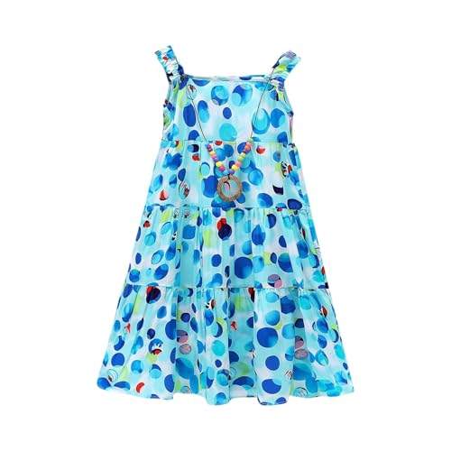 XINYUNZU Kleider Mädchen mit Halskette Sommer Boho Kleid Ärmellos Strandkleid Leichte Sommerkleid Casual Dress Girl Freizeitkleid Urlaub Strand Lässig Mädchenkleider Himmelblau 12 Jahre von XINYUNZU