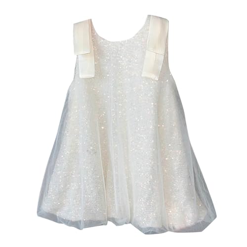 XINYUNZU Kleider für Mädchen Prinzessin Tüllkleid Glitzer Kleid Tüll Pailletten-Kleid Ärmellos Sommerkleid Puffkleid Blumenmädchenkleider Hochzeit Festlich Cute Dress Kinderkleider Beige 4 Jahre von XINYUNZU