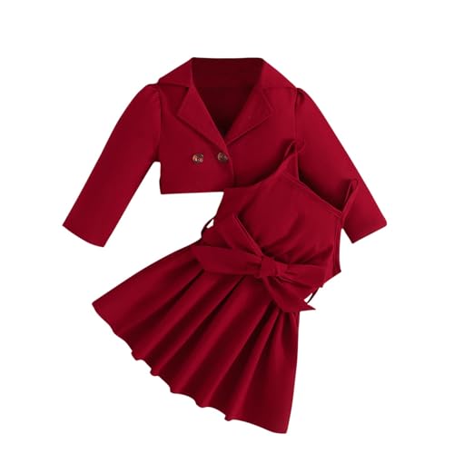 XINYUNZU Kleider für Mädchen mit Blazer Anzug Set Kuschel Kinder Kleidung Bekleidungssets Einfarbige Mode Outfit 2 Teilig Süße Klamotten für 3-8 Jahre Alt Warehouse Pink 3 Jahre von XINYUNZU