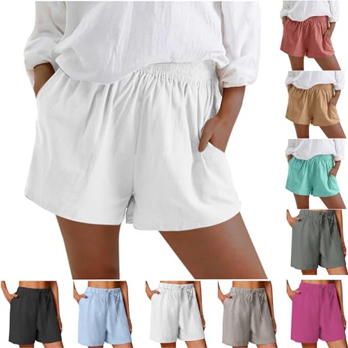 XINYUNZU Kurze Hose Damen Shorts Sommer Baumwolle Leinen Bermuda Shorts Casual High Waist Shorts Baggy Leichte Kurze Hosen Lässig Sport Shorts Angebote des Tages Heute Blitzangebote Beige 3XL von XINYUNZU