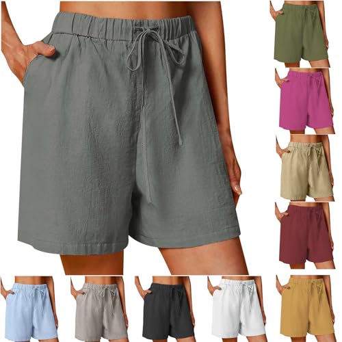 XINYUNZU Kurze Hose Damen Shorts Sommer Baumwolle Leinen Bermuda Shorts Casual High Waist Shorts Baggy Leichte Kurze Hosen Lässig Sporthose Kurz 5 Euro Artikel Dunkelgrau XXL von XINYUNZU