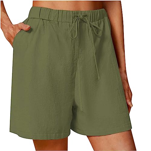 XINYUNZU Kurze Hose Damen Shorts Sommer Baumwolle Leinen Bermuda Shorts Casual High Waist Shorts Baggy Leichte Kurze Hosen Lässig Sporthose Kurz Blitzangebote des Tages Army Green S von XINYUNZU