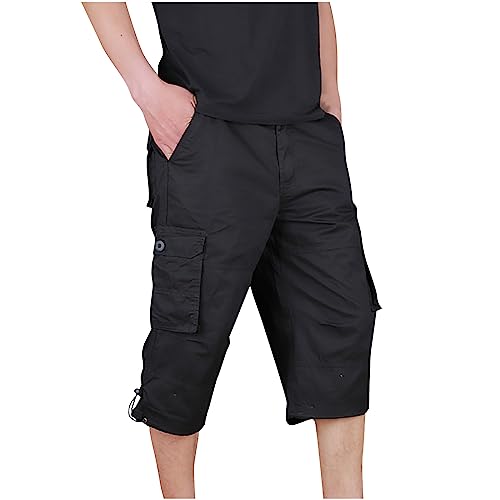 XINYUNZU Kurze Hosen Cargohose Baumwolle 3/4 Cargo Shorts Outdoor Lässige Shorts Sommer Freizeithose mit Taschen Cargo Shorts Slim-Fit Warehouse Deal Warehouse Deals Angebote Schwarz L von XINYUNZU