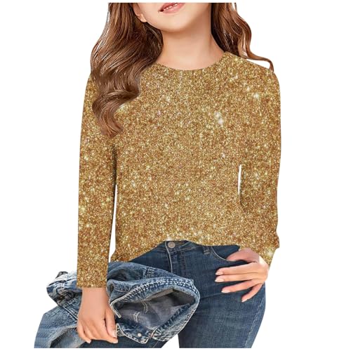XINYUNZU Langarmshirt Mädchen Glitzer Shirt Rundhals Mode Longsleeve Top Kinder Frühling Herbst Oberteile Outdoor T-Shirt Langarm für Mädchen Angebote Gold 5 Jahre von XINYUNZU
