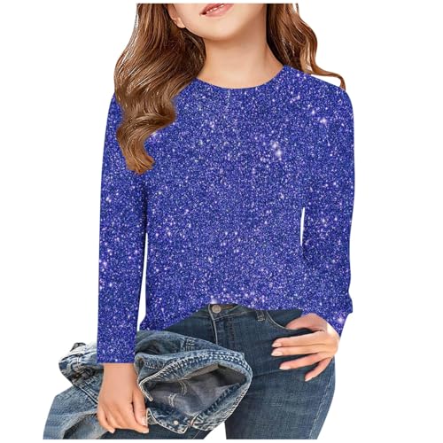 XINYUNZU Langarmshirt Mädchen Glitzer Shirt Rundhals Mode Longsleeve Top Kinder Frühling Herbst Oberteile Outdoor T-Shirt Langarm für Mädchen Angebote des Tages Heute Blitzangebote Blau 11 Jahre von XINYUNZU