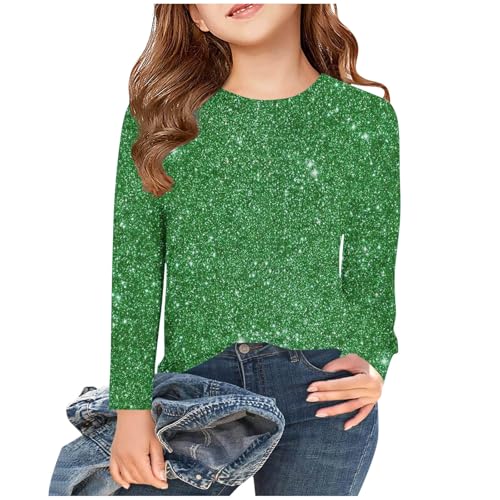 XINYUNZU Langarmshirt Mädchen Glitzer Shirt Rundhals Mode Longsleeve Top Kinder Frühling Herbst Oberteile Outdoor T-Shirt Langarm für Mädchen Angebote des Tages Heute Grün 5 Jahre von XINYUNZU