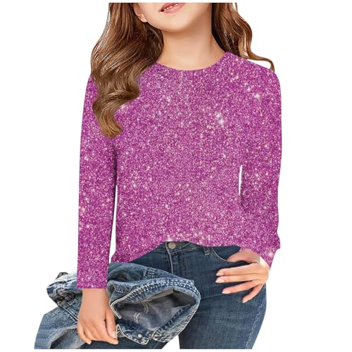 XINYUNZU Langarmshirt Mädchen Glitzer Shirt Rundhals Mode Longsleeve Top Kinder Frühling Herbst Oberteile Outdoor T-Shirt Langarm für Mädchen Warehouse Deal Pink 9 Jahre von XINYUNZU