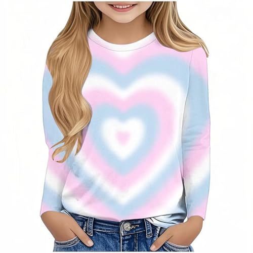 XINYUNZU Langarmshirt Valentinstag Mädchen Mode T-Shirt Langarm Kuschel Bunte Shirt Rundhals Longsleeve Top mit Love-Print Basic Langarmshirts für Mädchen Hellblau 5 Jahre von XINYUNZU