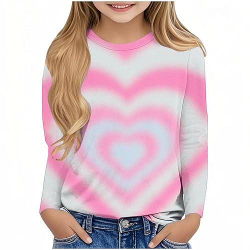 XINYUNZU Langarmshirt Valentinstag Mädchen Mode T-Shirt Langarm Kuschel Bunte Shirt Rundhals Longsleeve Top mit Love-Print Basic Langarmshirts für Mädchen Pink 7 Jahre von XINYUNZU