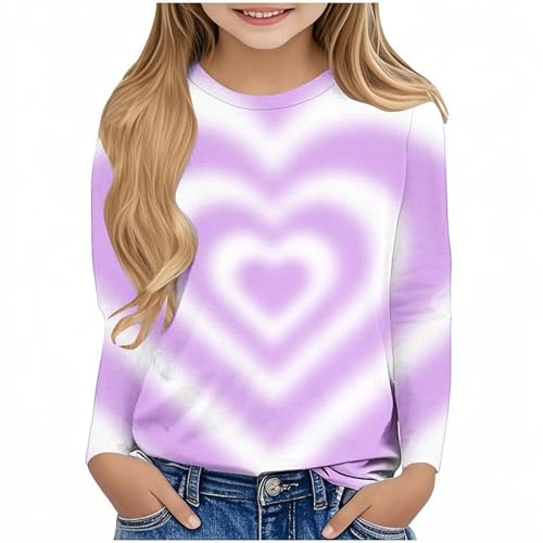 XINYUNZU Langarmshirt Valentinstag Mädchen Mode T-Shirt Langarm Kuschel Bunte Shirt Rundhals Longsleeve Top mit Love-Print Basic Langarmshirts für Mädchen Lila 9 Jahre von XINYUNZU