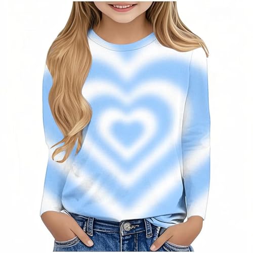 XINYUNZU Langarmshirt Valentinstag Mädchen Mode T-Shirt Langarm Kuschel Bunte Shirt Rundhals Longsleeve Top mit Love-Print Basic Langarmshirts für Mädchen Blau 13 Jahre von XINYUNZU