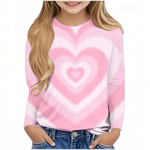 XINYUNZU Langarmshirt Valentinstag Mädchen Mode T-Shirt Langarm Kuschel Bunte Shirt Rundhals Longsleeve Top mit Love-Print Basic Langarmshirts für Mädchen Wassermelonenrot 7 Jahre von XINYUNZU