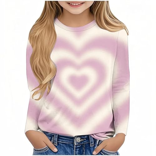 XINYUNZU Langarmshirt Valentinstag Mädchen Mode T-Shirt Langarm Kuschel Bunte Shirt Rundhals Longsleeve Top mit Love-Print Basic Langarmshirts für Mädchen Weiß 11 Jahre von XINYUNZU