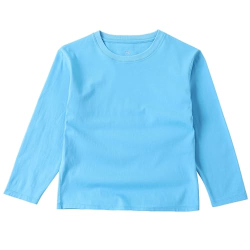 XINYUNZU Langarmshirt für Mädchen/Jungen Baumwolle T-Shirt Rundhals Longsleeve Freizeit Oberteil Einfarbig Top Langarm Herbst Basic Langarmshirts für Kinder und Teenager Hellblau 5–6 Jahre von XINYUNZU