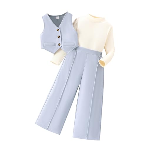 XINYUNZU Mädchen Anzug 3 Teilig Pullover + Baggy Hose + Westen Set Kuschelanzug Winteranzug Casual Klamotten Kinder Kleidung Mode Bekleidungssets Angebote des Tages Heute Blau 4 Jahre von XINYUNZU
