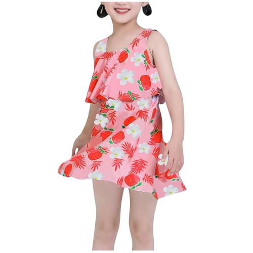 XINYUNZU Mädchen Badeanzug 2-Teilig Badekleid mit Rüschen und Badeshorts Tankini Set Schwimmanzug Swimsuit Girls Bademode Kinder Strand Badebekleidung Badeanzüge Rosa 6 Jahre von XINYUNZU