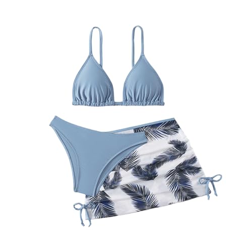 XINYUNZU Mädchen Badeanzug 3-Teilig Bikini mit Rock Set Blumen Bademode Sommer Schwimmanzug Badebekleidung Kinder und Teenager Badeanzüge Blau 8-9 Jahre von XINYUNZU