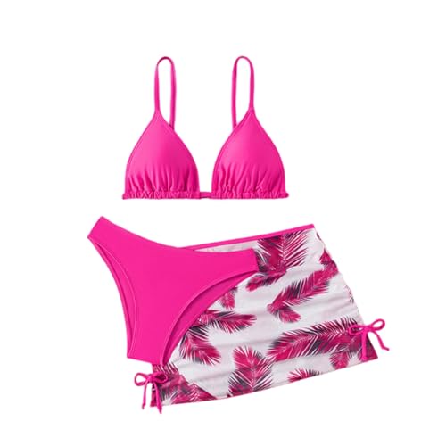 XINYUNZU Mädchen Badeanzug 3-Teilig Bikini mit Rock Set Blumen Bademode Sommer Schwimmanzug Badebekleidung Kinder und Teenager Badeanzüge Pink 12–13 Jahre von XINYUNZU